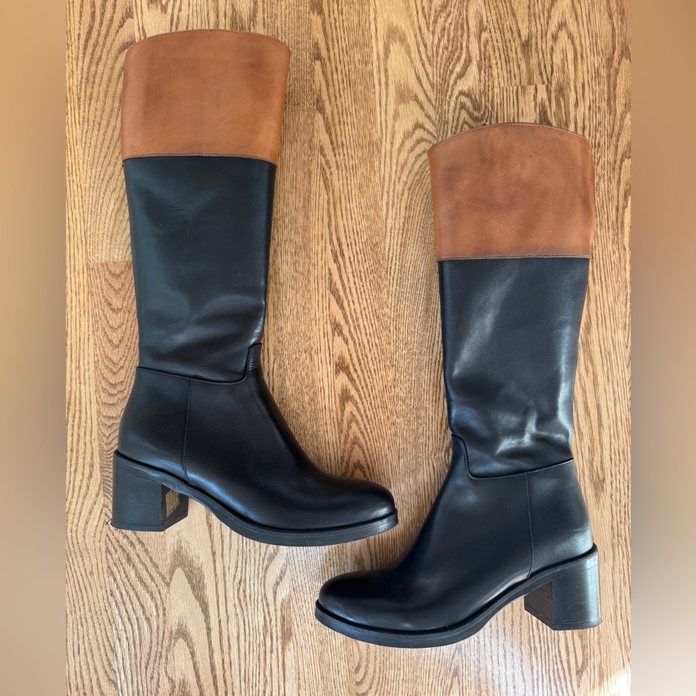 Black and Brown Knee-HighLeather  Boots